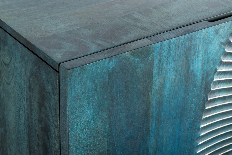 Buffet artisanal GOLDEN SUNSET 180cm turquoise doré pieds métal bois de manguier