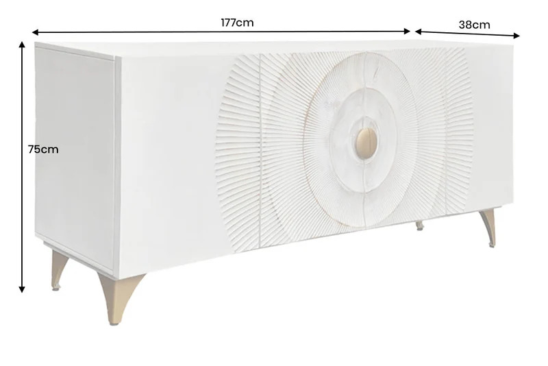Buffet artisanal GOLDEN SUNSET 180cm pieds métal bois de manguier or blanc