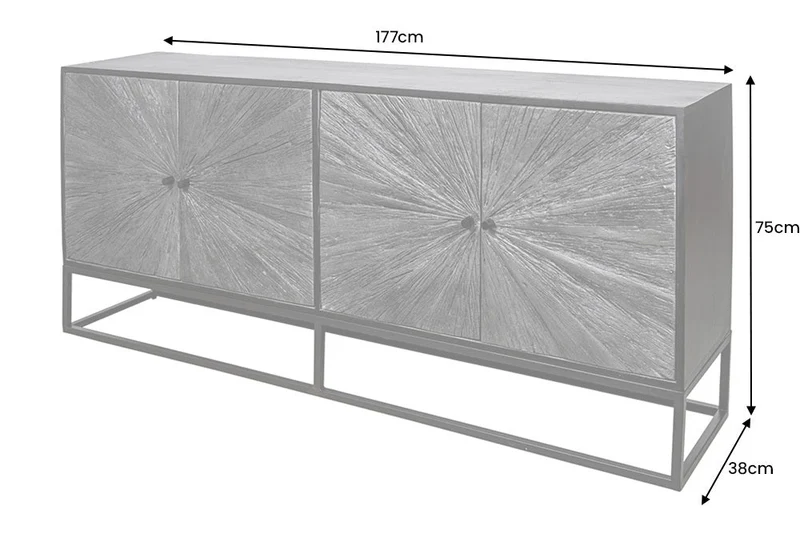 Buffet massif BARRACUDA 180cm en manguier marron avec façade en teck métal noir