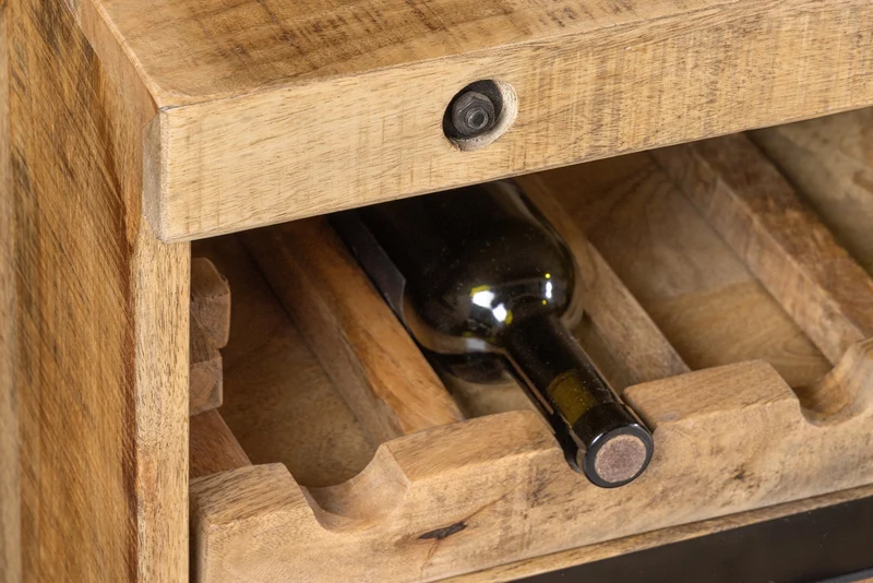 Buffet massif IRON CRAFT 175cm en bois de manguier naturel avec tiroirs casier à vin