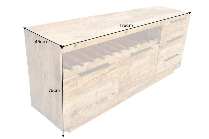 Buffet massif IRON CRAFT 175cm en bois de manguier naturel avec tiroirs casier à vin