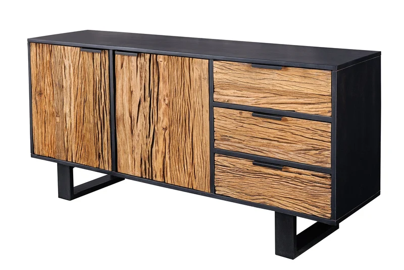 Buffet en bois massif BARRACUDA 150cm teck manguier noir métal recyclé