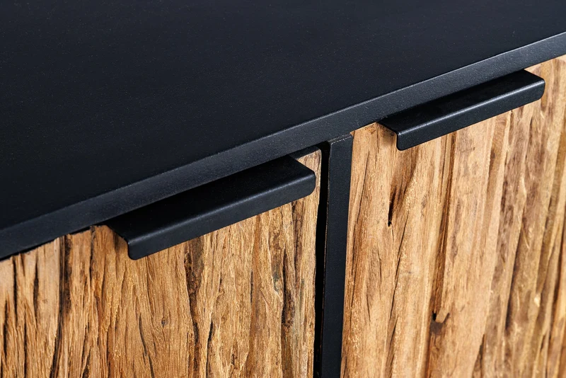 Buffet en bois massif BARRACUDA 150cm teck manguier noir métal recyclé