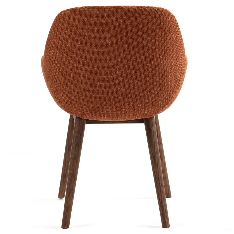 Chaise repas avec accoudoirs tissu caramel pied chêne foncé