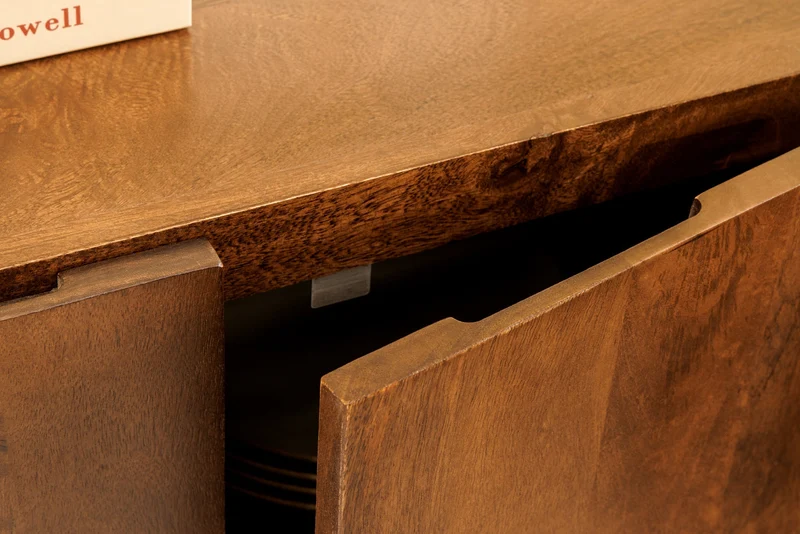 Buffet bas carré BRASIL 75cm meuble deux compartiments en bois massif de manguier marron