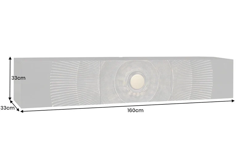 Buffet TV suspendu GOLDEN SUNSET 160cm en bois de manguier noir avec sculptures 3D dorées faites à la main