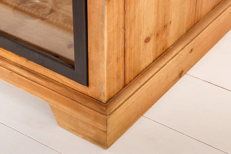 Lowboard massif HERITAGE 160cm pin naturel portes industrielles vitrine métal