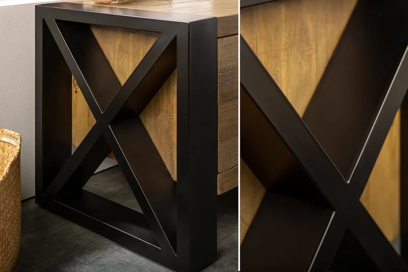 Buffet TV massif THOR 200cm en bois de pin recyclé au design industriel