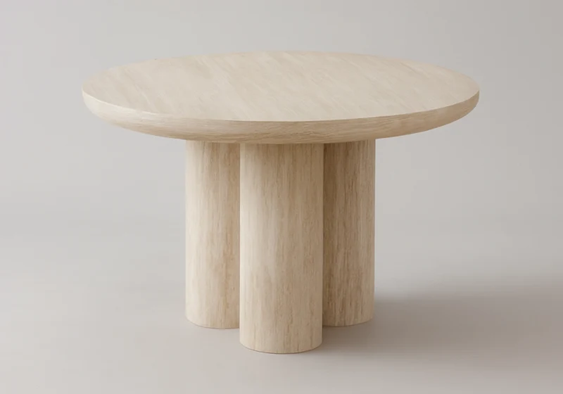 Table à manger ronde effet travertin - Lumia