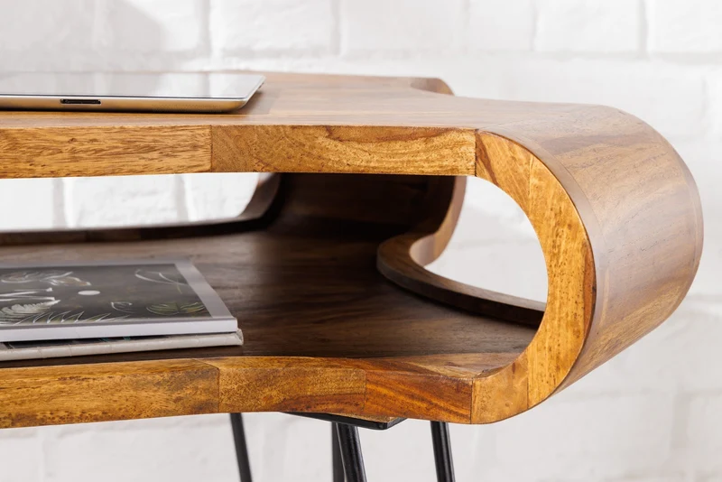 Bureau en bois massif ORGANIC LIVING 120cm finition pierre de Sheesham marron avec rangements