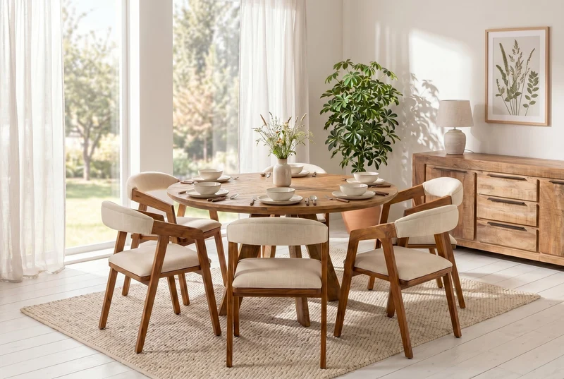 Table à manger ronde ART WOOD 140cm en manguier massif marron
