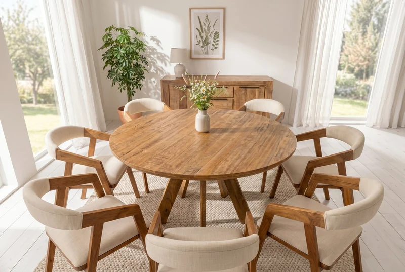 Table à manger ronde ART WOOD 140cm en manguier massif marron