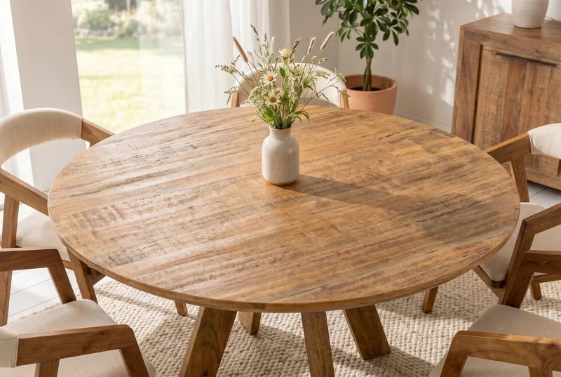 Table à manger ronde ART WOOD 140cm en manguier massif marron