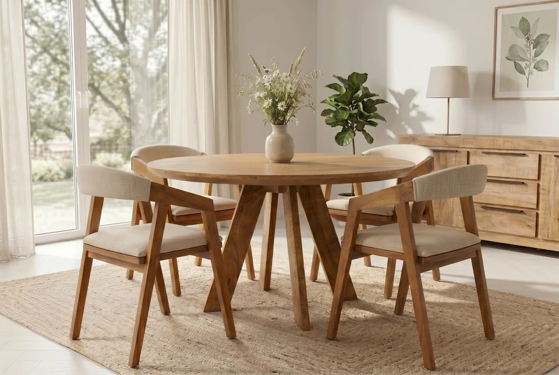 Table à manger ronde ART WOOD 120cm en manguier massif marron
