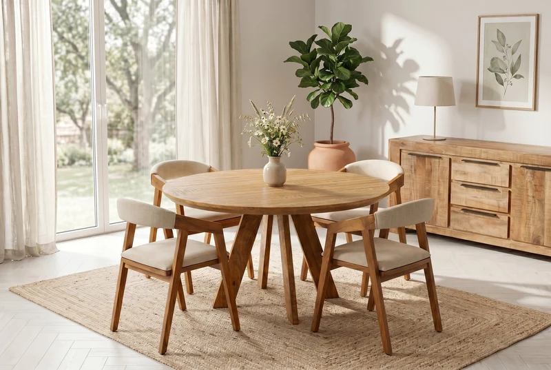 Table à manger ronde ART WOOD 120cm en manguier massif marron