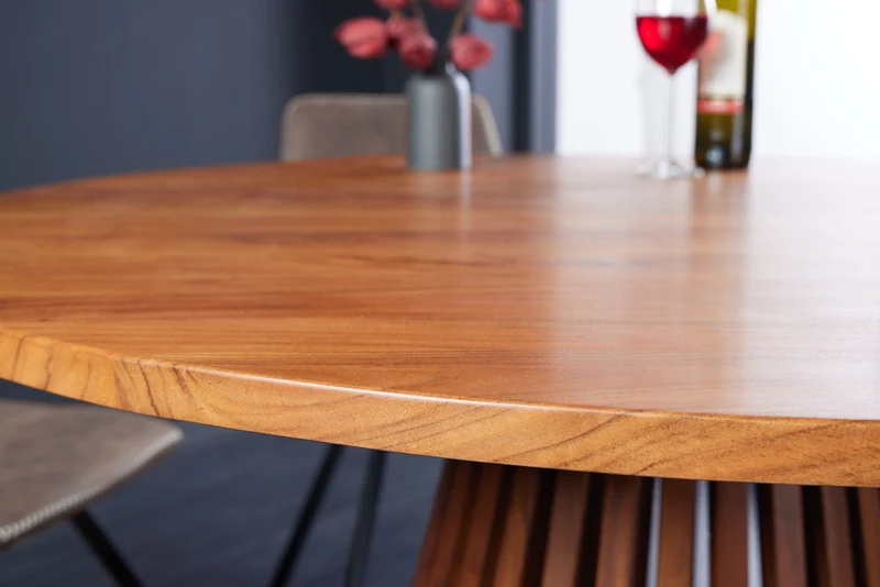 Table à manger ronde MAISON JADE 140cm piètement pilier en bois massif d’acacia naturel