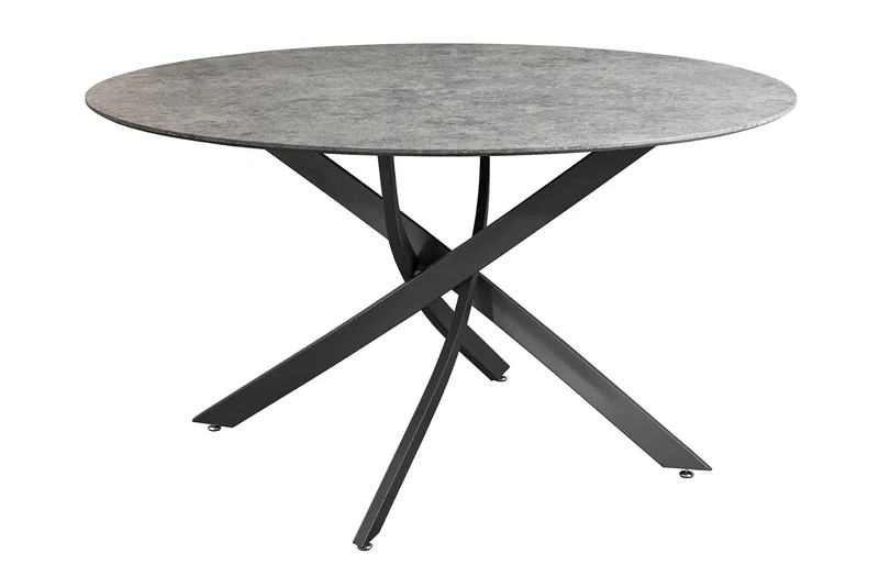 Table à manger ronde HELIX 120cm design béton gris pieds métal noir structure étoile