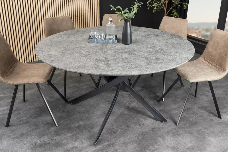 Table à manger ronde HELIX 120cm design béton gris pieds métal noir structure étoile