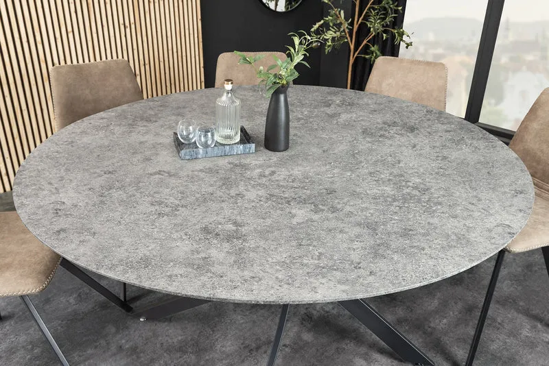 Table à manger ronde HELIX 120cm design béton gris pieds métal noir structure étoile