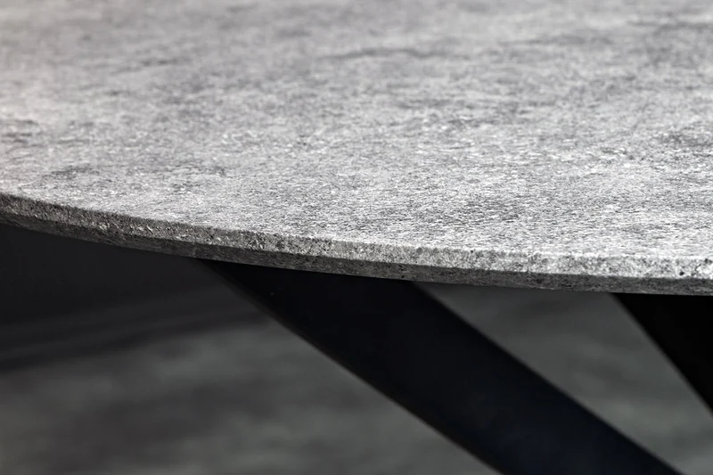 Table à manger ronde HELIX 120cm design béton gris pieds métal noir structure étoile