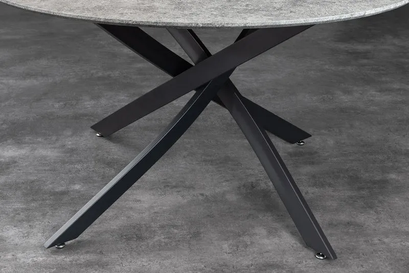 Table à manger ronde HELIX 120cm design béton gris pieds métal noir structure étoile