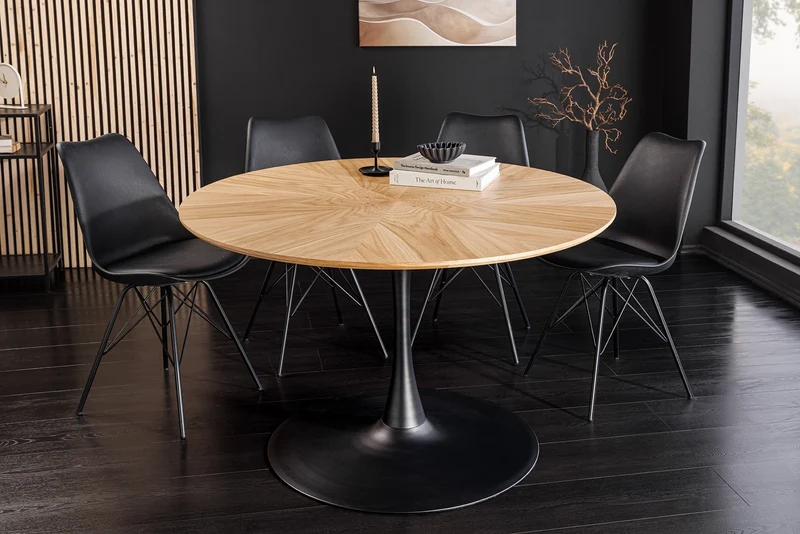 Table à manger ronde ATELIER 120cm chêne naturel pied colonne métal noir