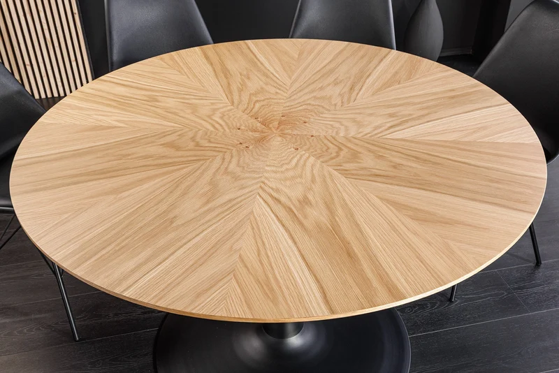 Table à manger ronde ATELIER 120cm chêne naturel pied colonne métal noir