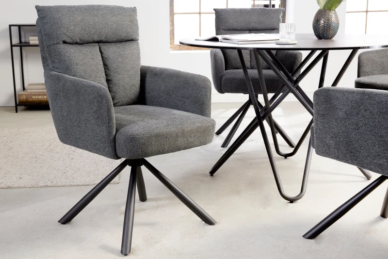 Lot de 2x chaises pivotante rétro BIG GEORGE grise avec accoudoirs et rembourrage à ressorts Bonnell