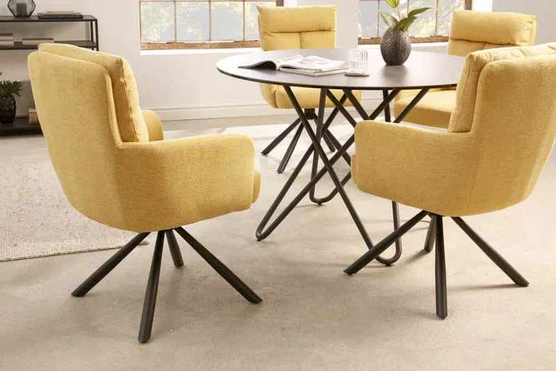 Lot de 2x chaises pivotante rétro BIG GEORGE jaune moutarde avec accoudoirs et rembourrage à ressorts Bonnell