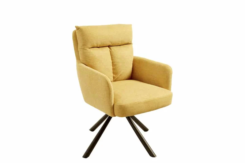 Lot de 2x chaises pivotante rétro BIG GEORGE jaune moutarde avec accoudoirs et rembourrage à ressorts Bonnell