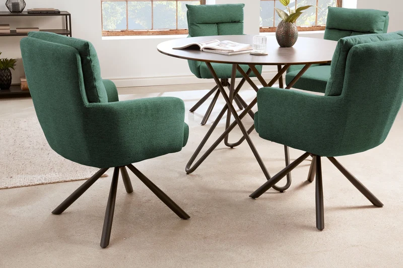 Lot de 2x chaises pivotante rétro BIG GEORGE verte avec accoudoirs et rembourrage à ressorts Bonnell
