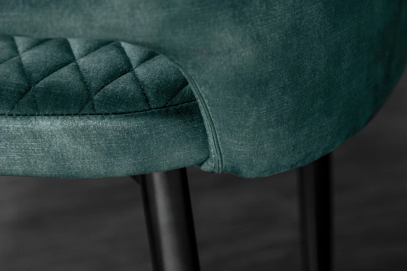 Lot de 2x chaises élégante PARIS en velours pétrole, surpiqûres décoratives, embouts dorés, design rétro, avec accoudoirs