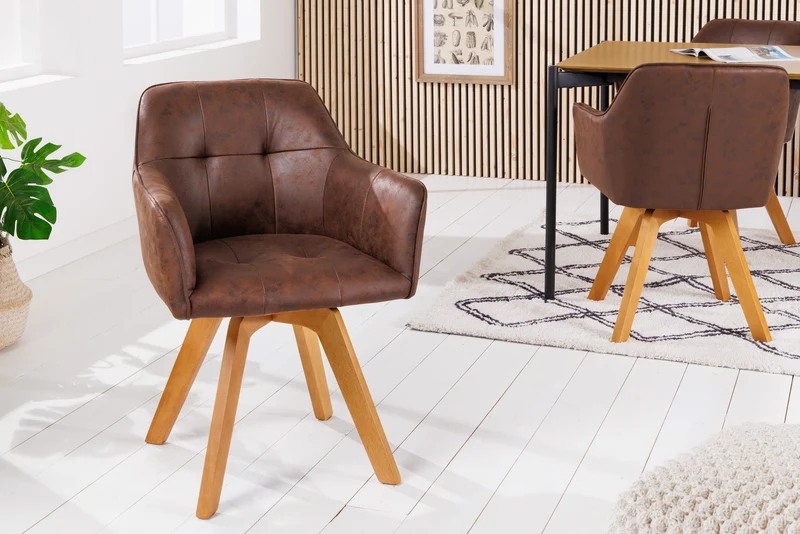 Lot de 2x chaises design LOFT pivotante en microfibre marron antique en hêtre massif avec accoudoirs