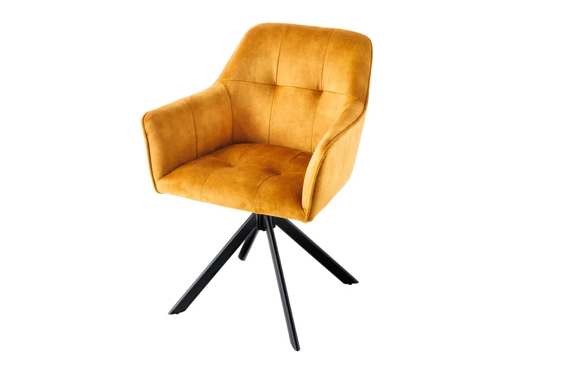 Lot de 2x chaises design LOFT en velours jaune moutarde pivotante structure métal noir avec accoudoirs