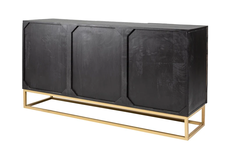 Buffet massif SCORPION 140cm en bois de manguier noir avec sculptures 3D élaborées