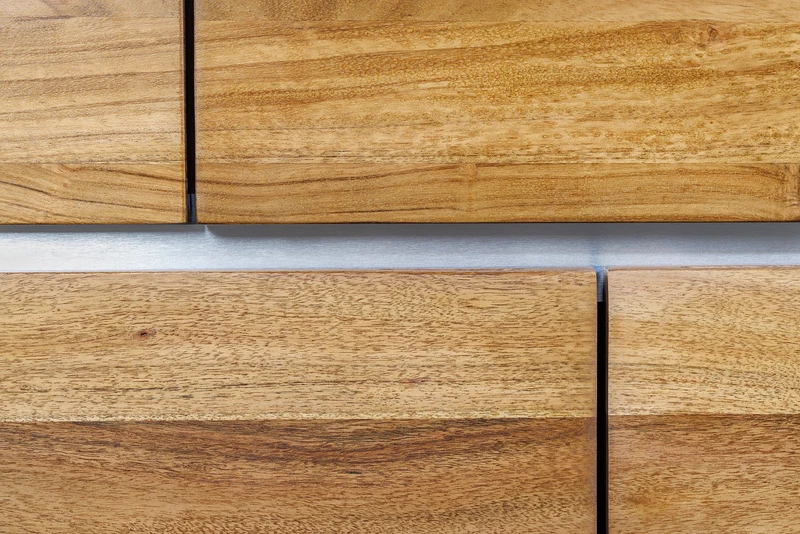 Buffet en bois massif MAMMUT 170cm bord en acacia avec tiroirs piètement luge inox