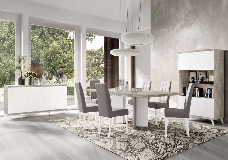 Salle à manger buffet blanc laqué béton – Treviso