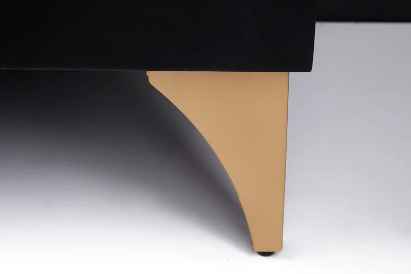 Buffet artisanal GOLDEN SUNSET 180cm noir avec sculptures 3D pieds en métal bois de manguier doré