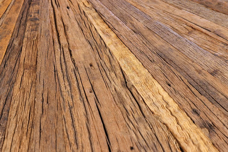 Table à manger ronde BARRACUDA 120cm teck marron bois massif plateau verre acier inoxydable argenté chromé