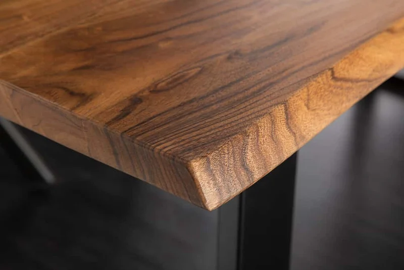 Table à manger en bois massif MAMMUT 180cm bord d’acacia sauvage design industriel plateau 2,6cm
