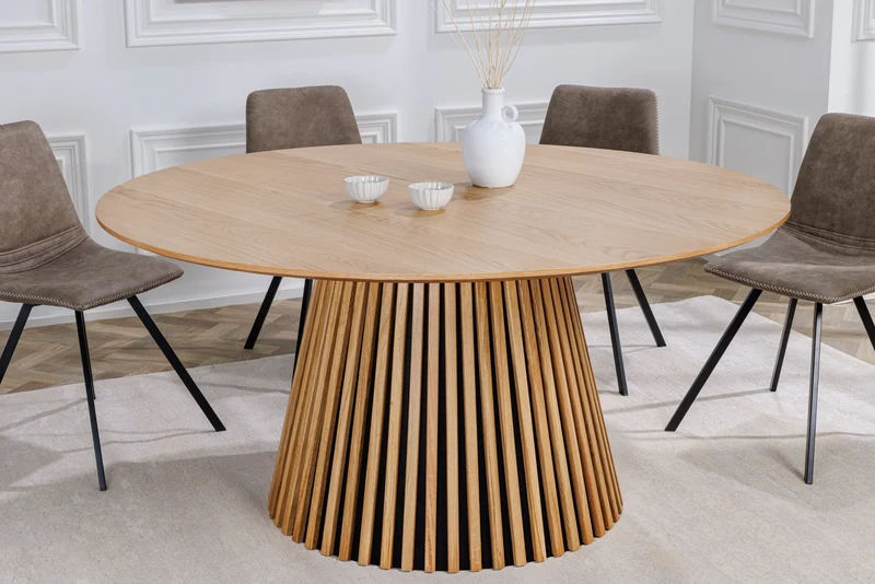 Table à manger ronde VALHALLA WOOD 120cm piètement pilier en chêne naturel