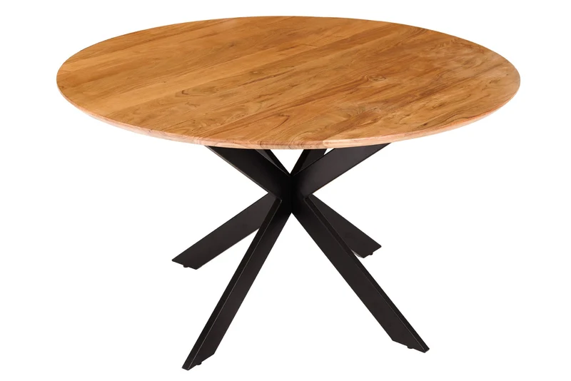 Table à manger ronde en bois massif GALAXIE 130cm acacia naturel structure métal noir