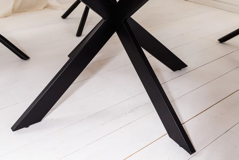 Table à manger ronde en bois massif GALAXIE 130cm acacia naturel structure métal noir