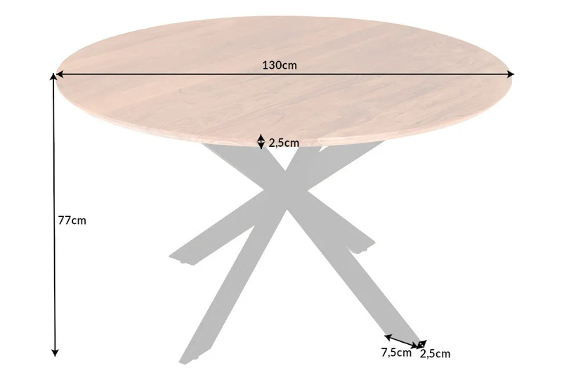 Table à manger ronde en bois massif GALAXIE 130cm acacia naturel structure métal noir