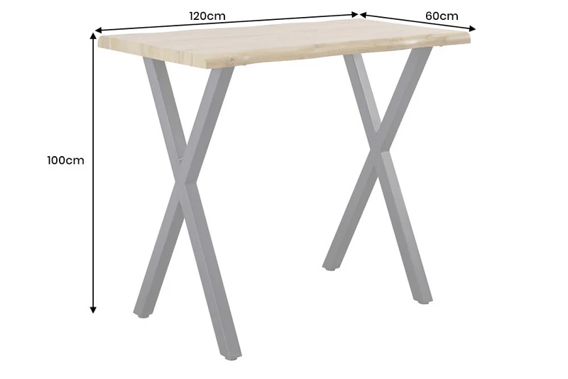 Table de bar industrielle WILD 120cm aspect chêne sauvage marron structure en X métal noir