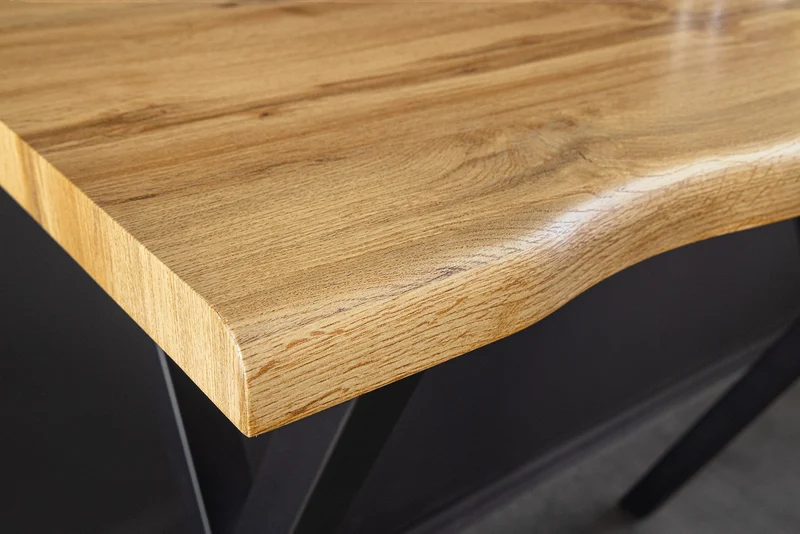 Table de bar industrielle WILD 120cm aspect chêne sauvage marron structure en X métal noir