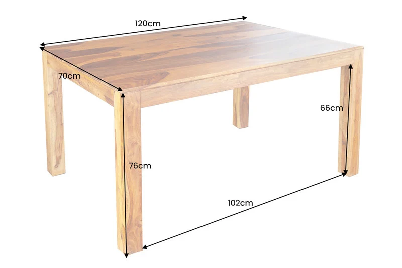 Table à manger en bois massif PURE 120cm bois de Sesham marron finition pierre grain unique