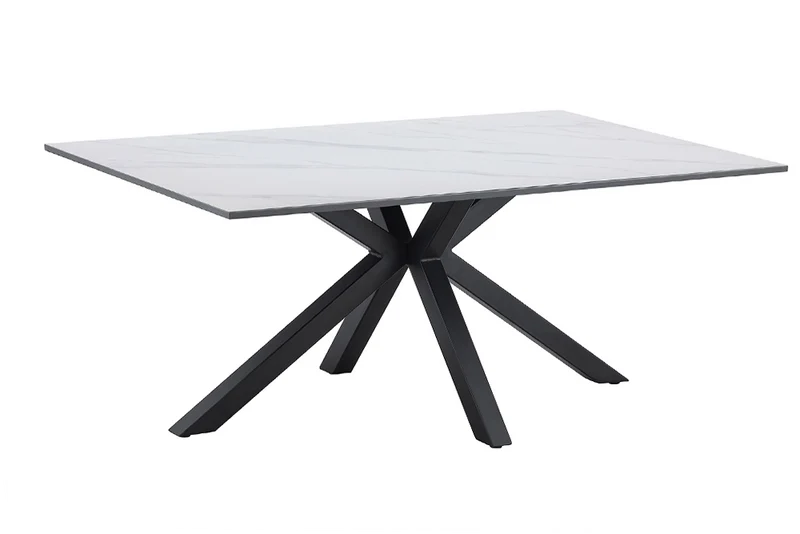 Table basse moderne GALAXIE 100cm en céramique blanche et piètement en métal noir en étoile