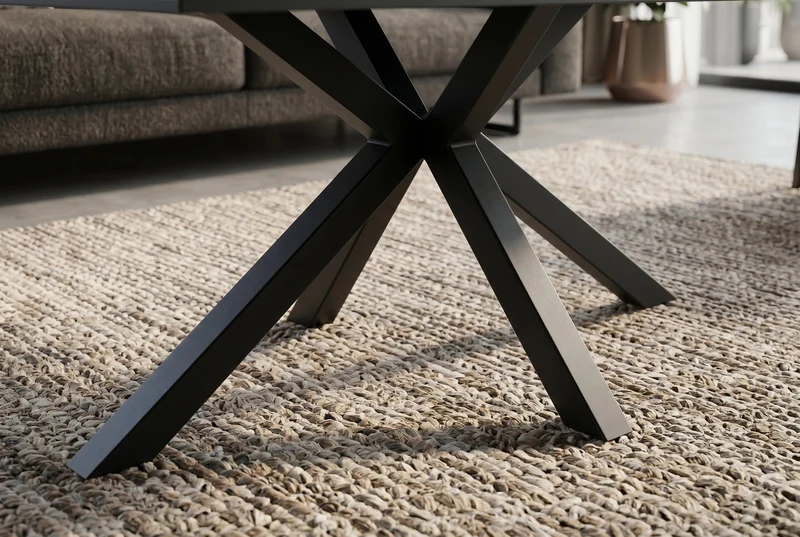 Table basse moderne GALAXIE 100cm en céramique blanche et piètement en métal noir en étoile