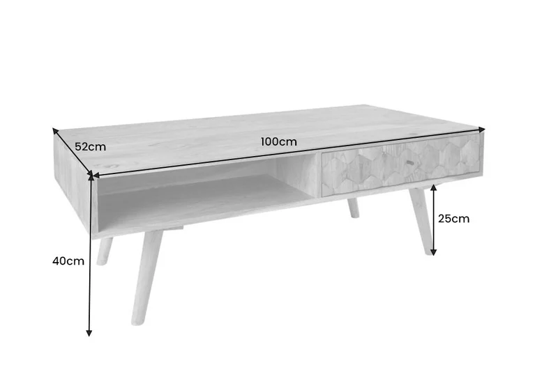 Table basse en bois massif MYSTIC LIVING 100cm acacia naturel avec rangement tiroirs compartiment de rangement